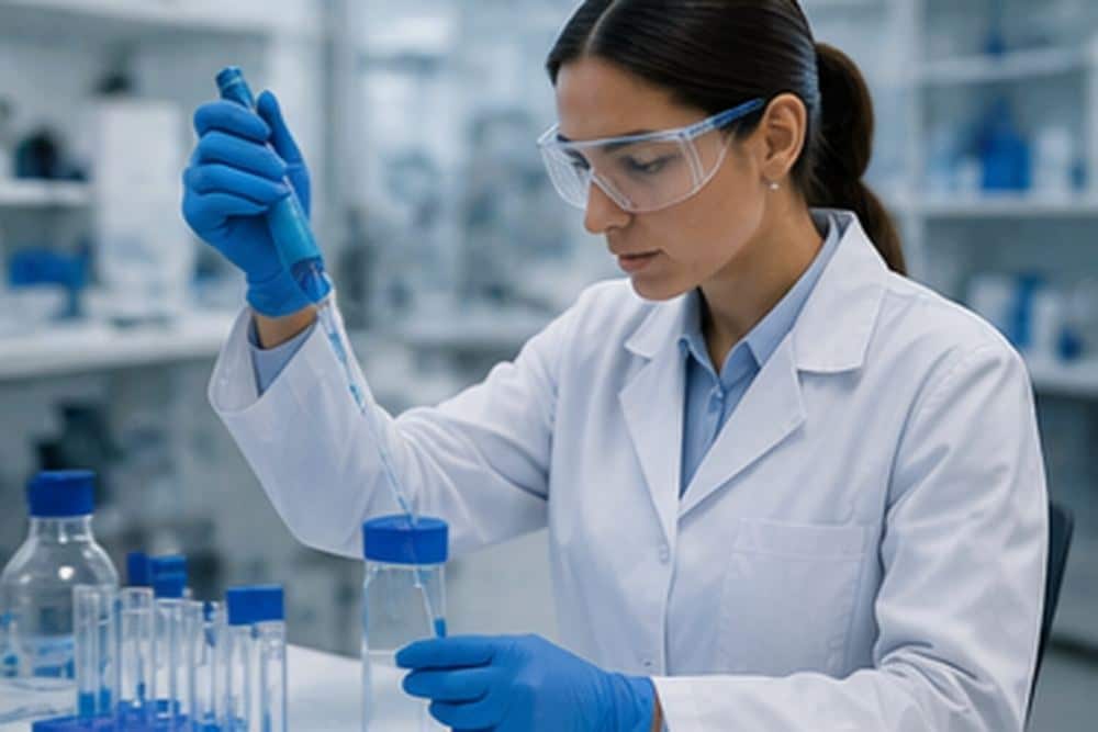 Laboratory analyst preparing test records of the kind examined during a cGMP internal audit